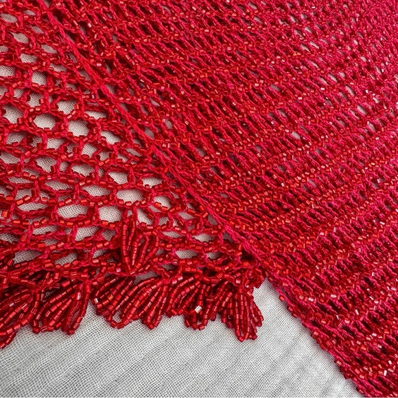 Stunning vintage red shimmery beaded crochet slip dress - Picture 12 of 14